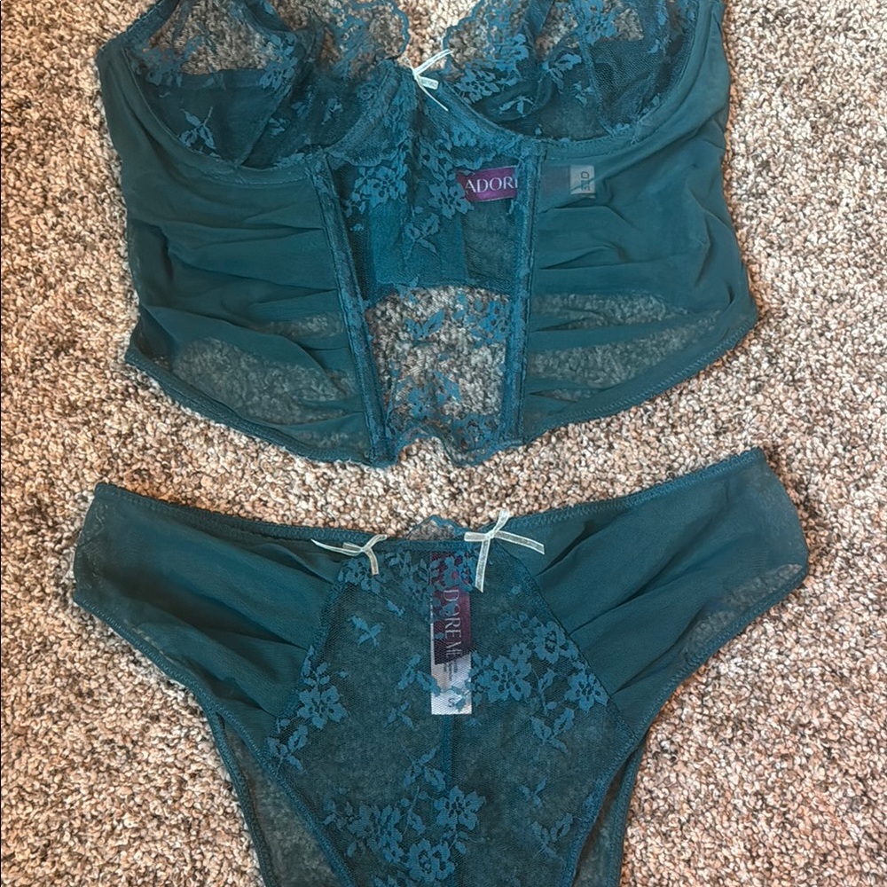 Adore Me Teal Lace Lingerie Set